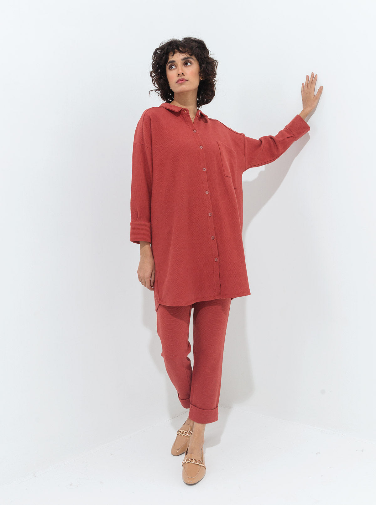 Coral Textured Knit Co-Ord Set