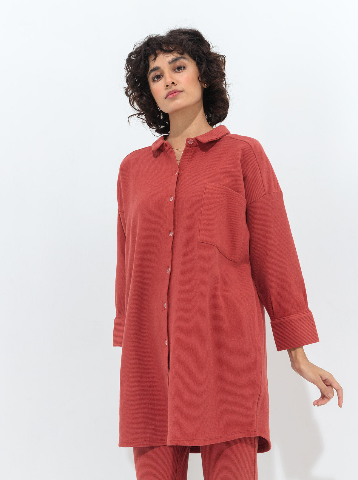 Coral Textured Knit Co-Ord Set