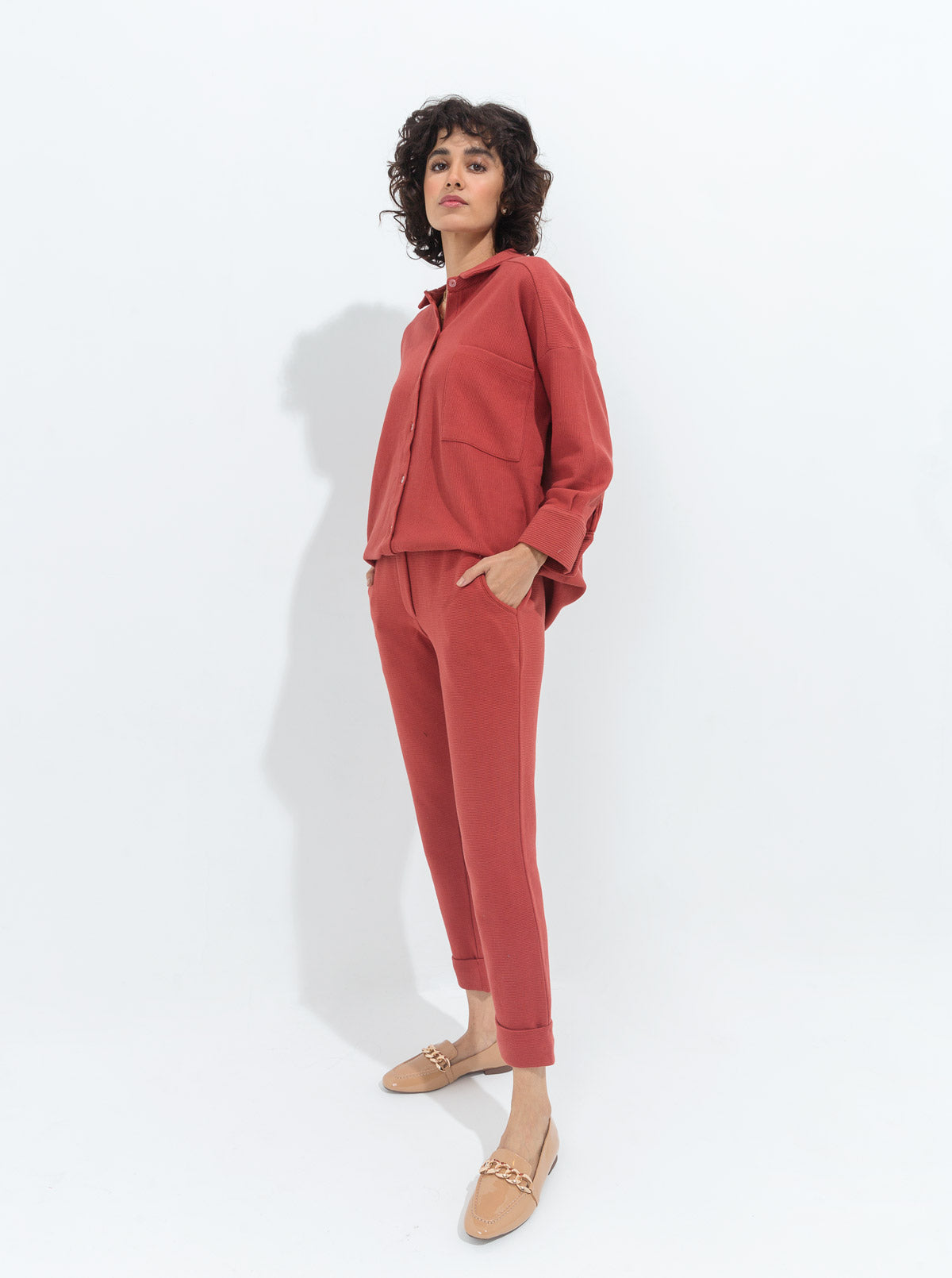 Coral Textured Knit Co-Ord Set