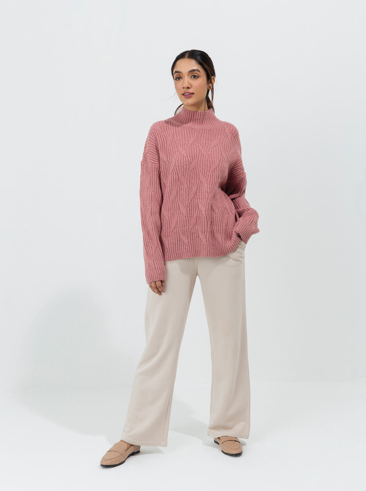 Blush Pink Double Pattern Knit Pullover