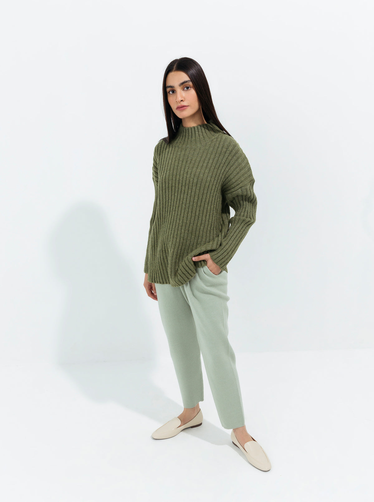 Olive Double Knit Pullover Sweater