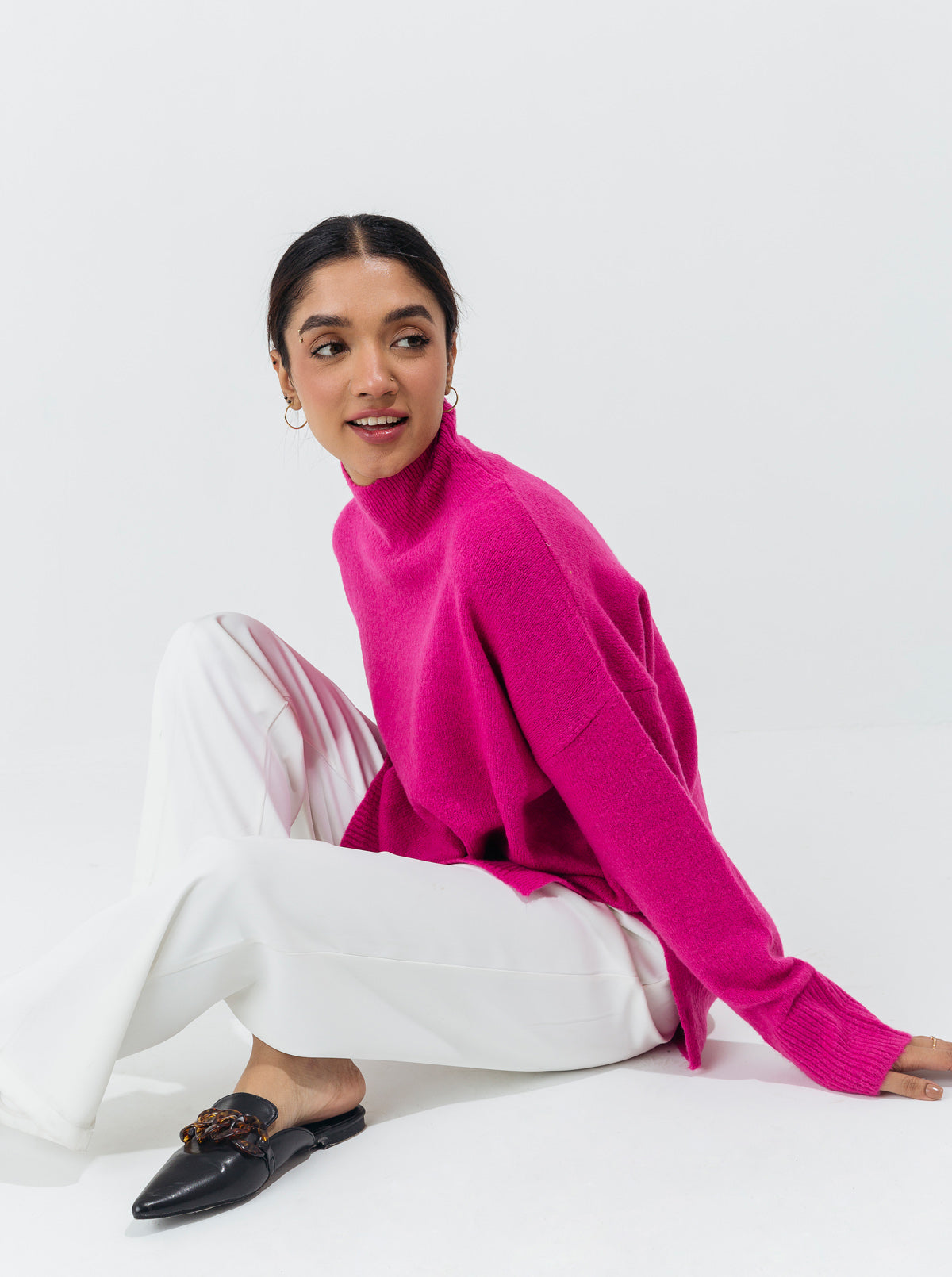 Shocking Pink High Neck Pullover