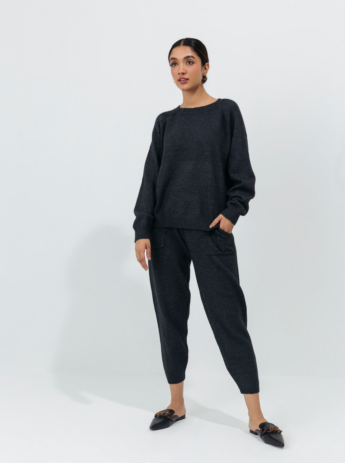 Black Flat Knit Co-Ord Set