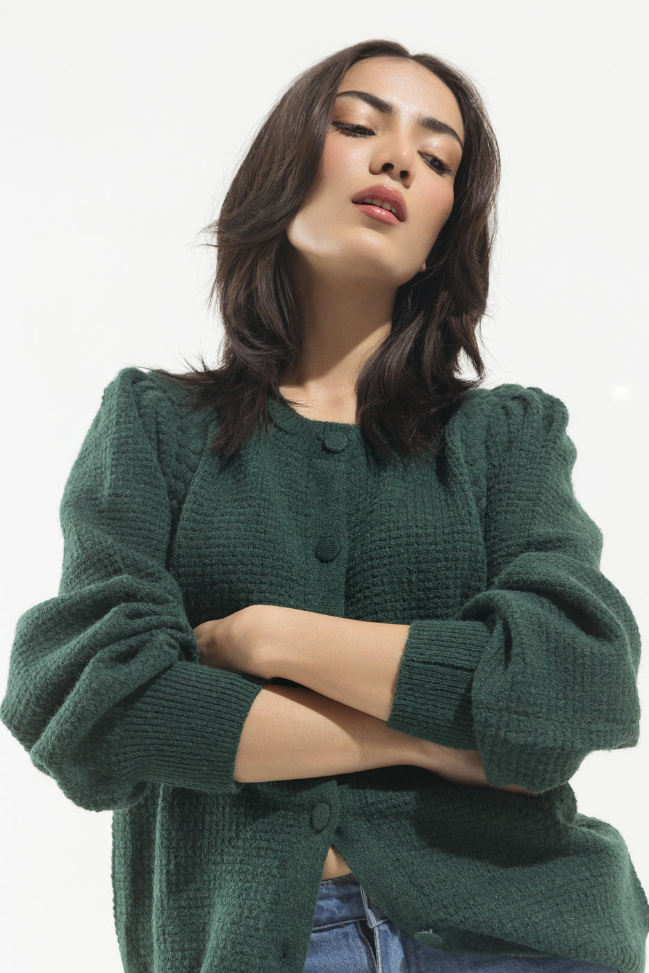 DARK GREEN KNITTED CARDIGAN