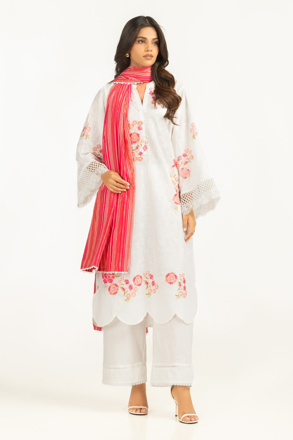 Cambric Embroidered Shirt And Dupatta