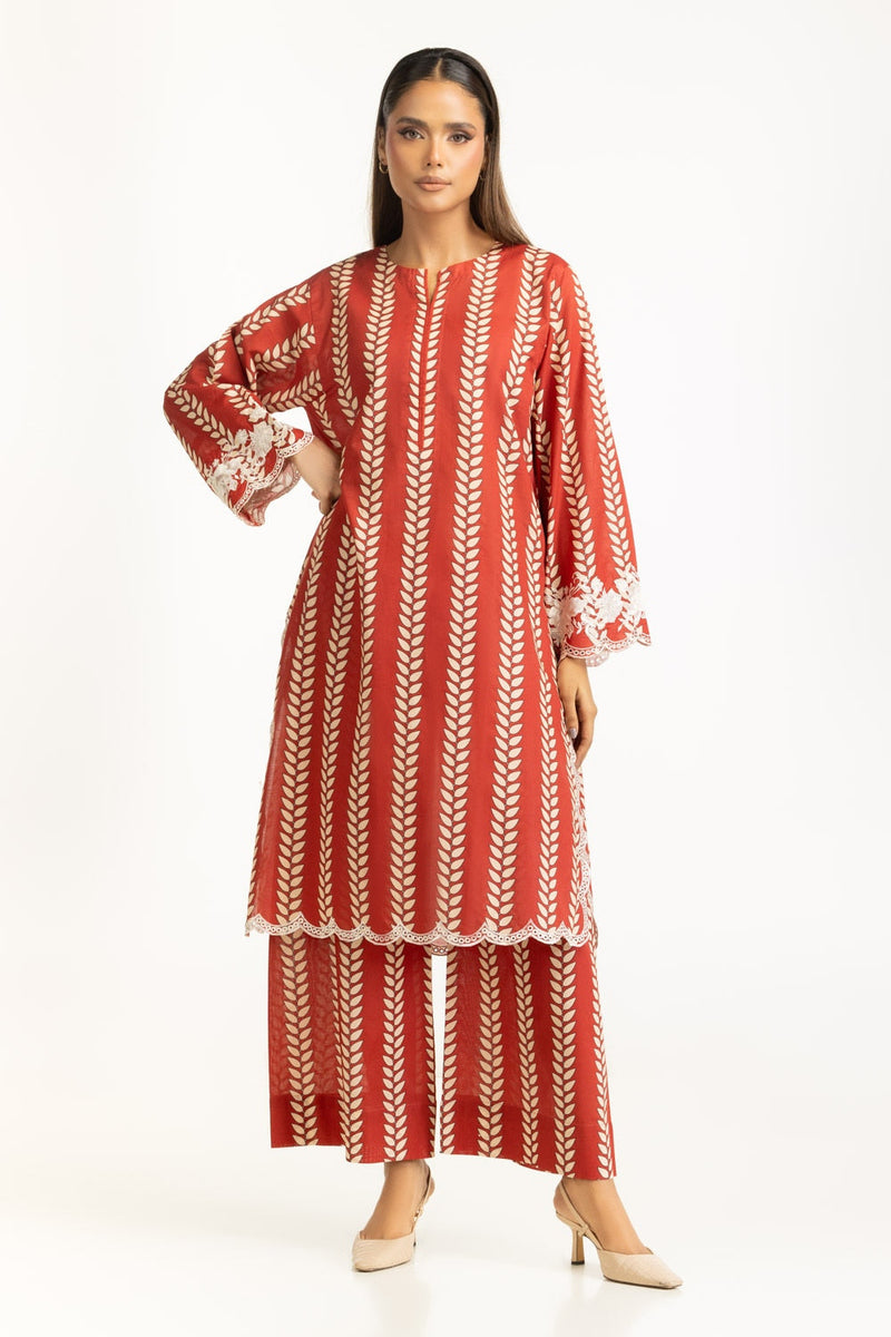 Cambric Printed Co-Ord Set With Embroidered