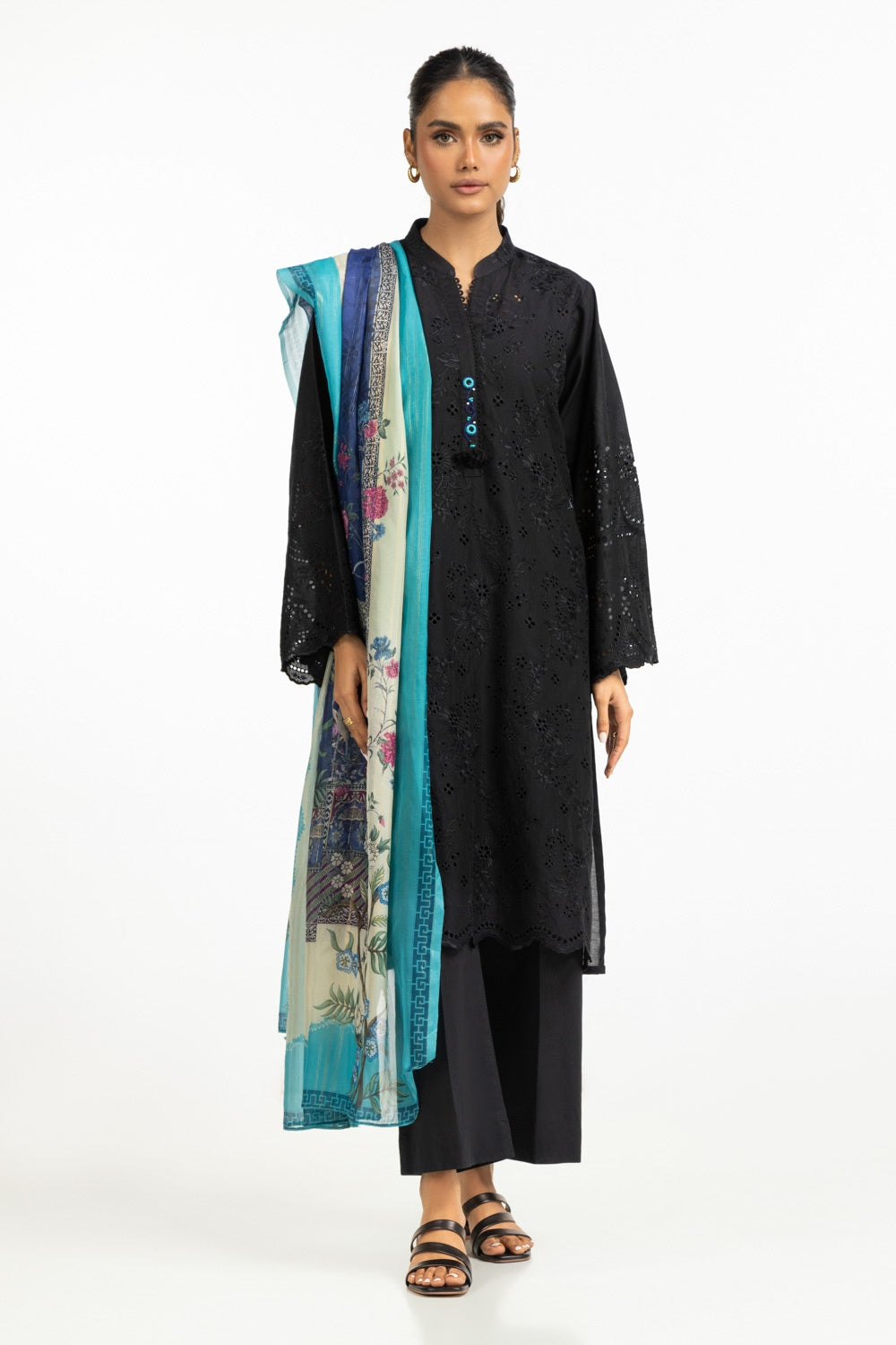 Cambric Schiffli Embroidered Shirt And Dupatta