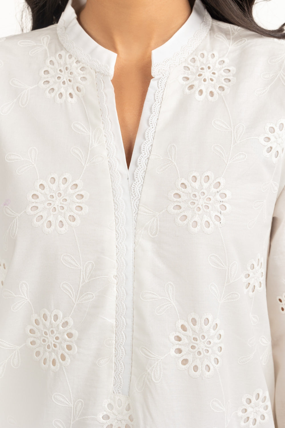 Cambric Schiffli Embroidered Shirt And Dupatta