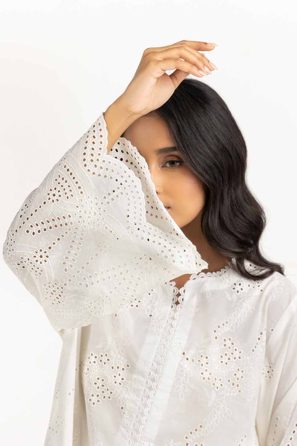 Cambric Schiffli Embroidered Shirt And Dupatta