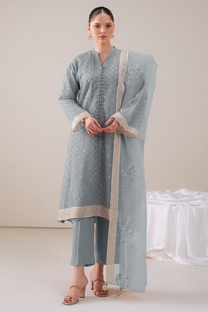 Gossamer Green-4Pc Organza Embroidered Suit