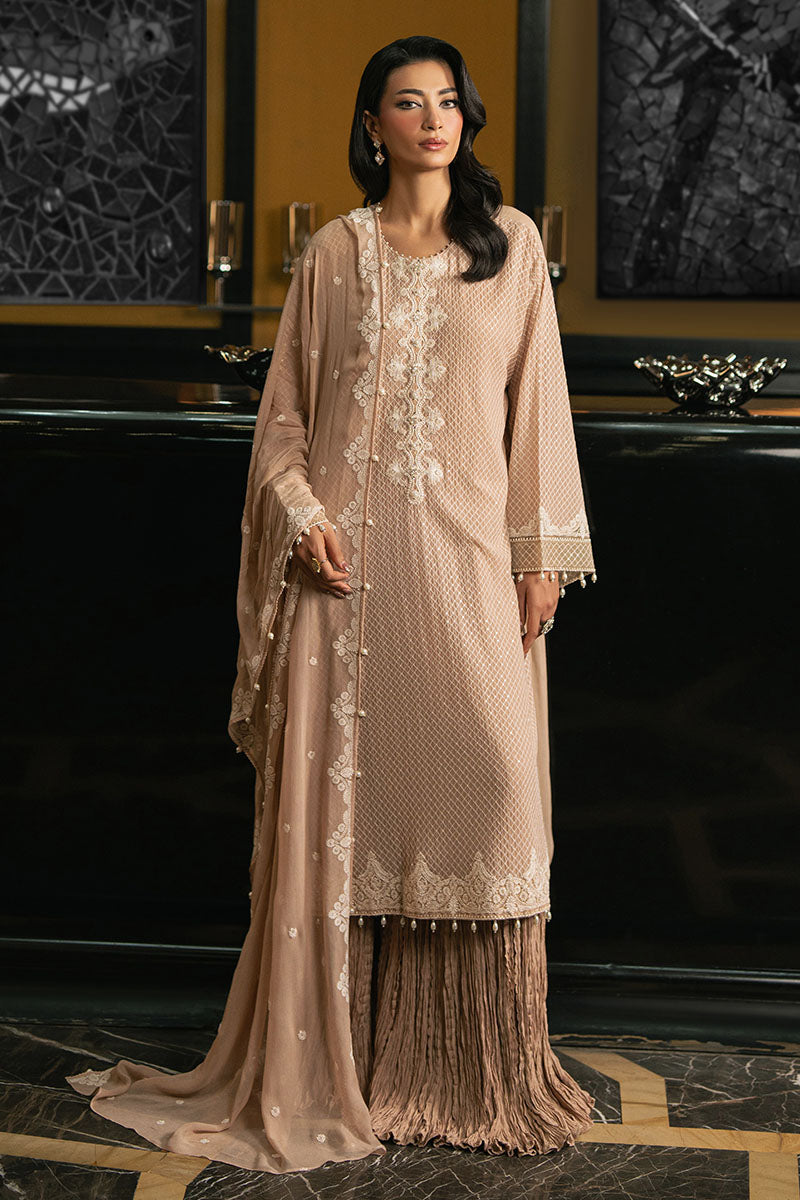 Gilded Beige-4Pc Embroidered Chiffon Suit