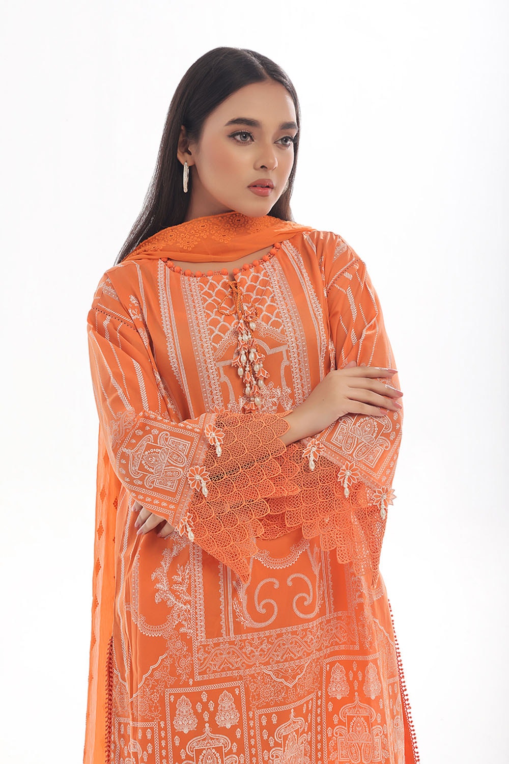3 Piece Unstitched Lacquer Printed Suit With Embroidered Chiffon Dupatta