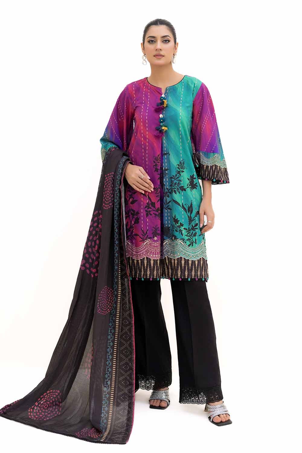3 Piece Unstitched Printed Khaddar Suit With Printed Cotton Net Dupatta