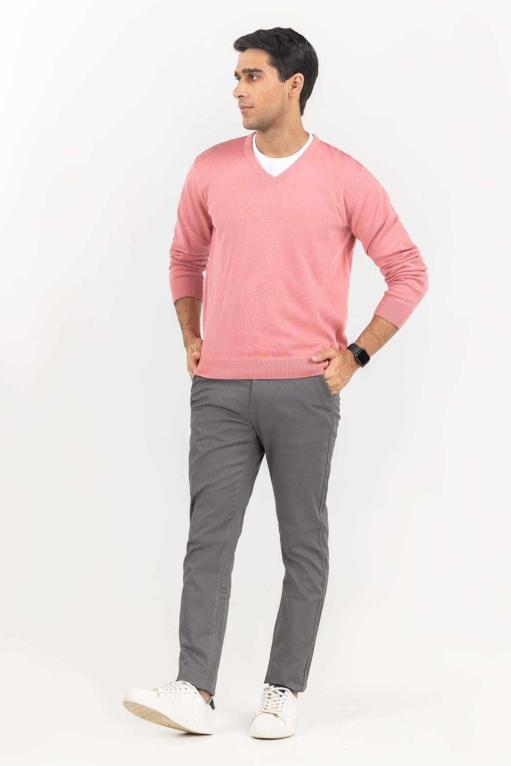 Coral Basic V Neck Sweater