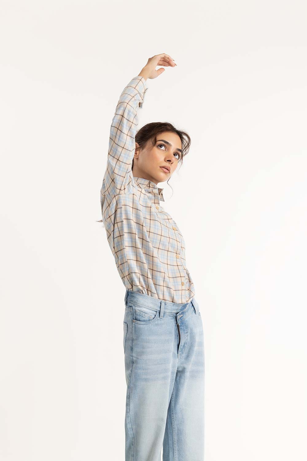 Cream Checkered Button Down Shirt