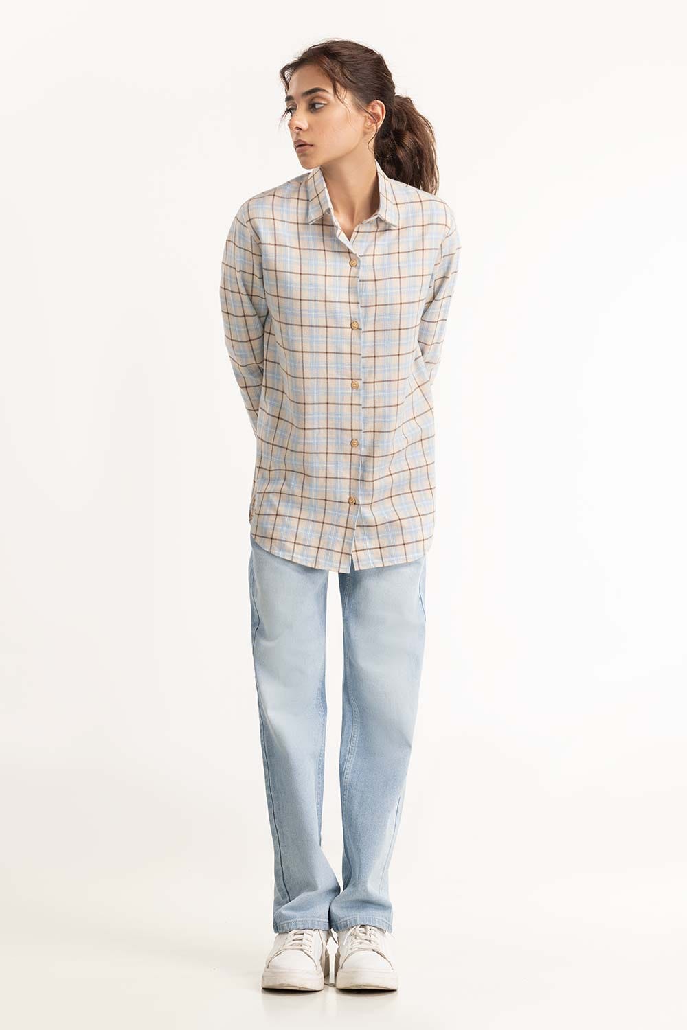 Cream Checkered Button Down Shirt