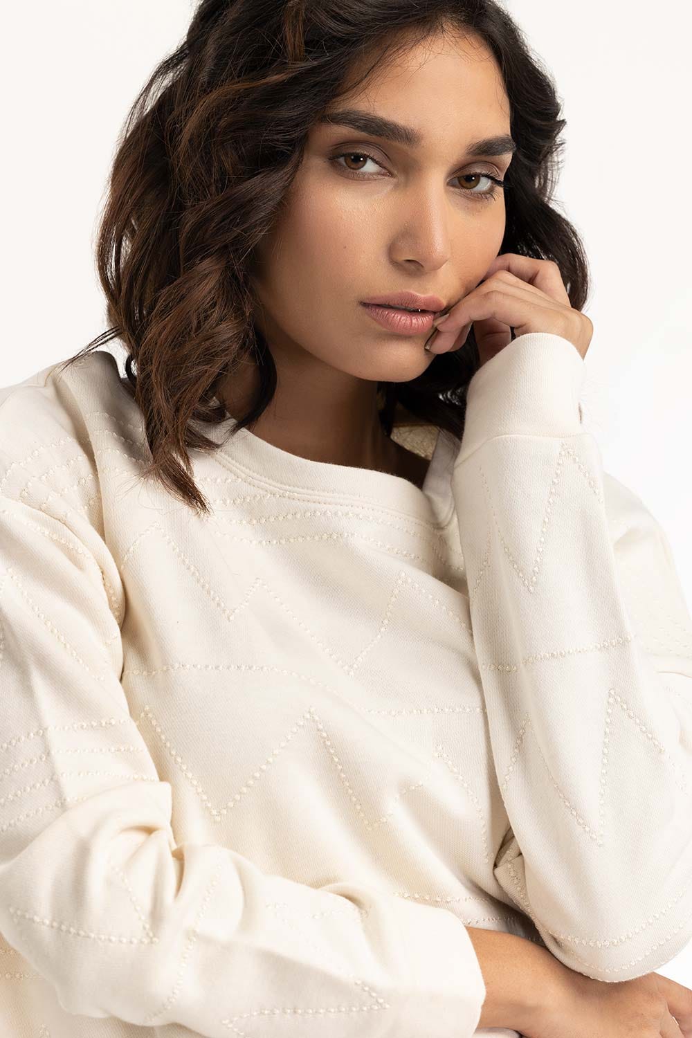 Cream Embroidered Sweatshirt