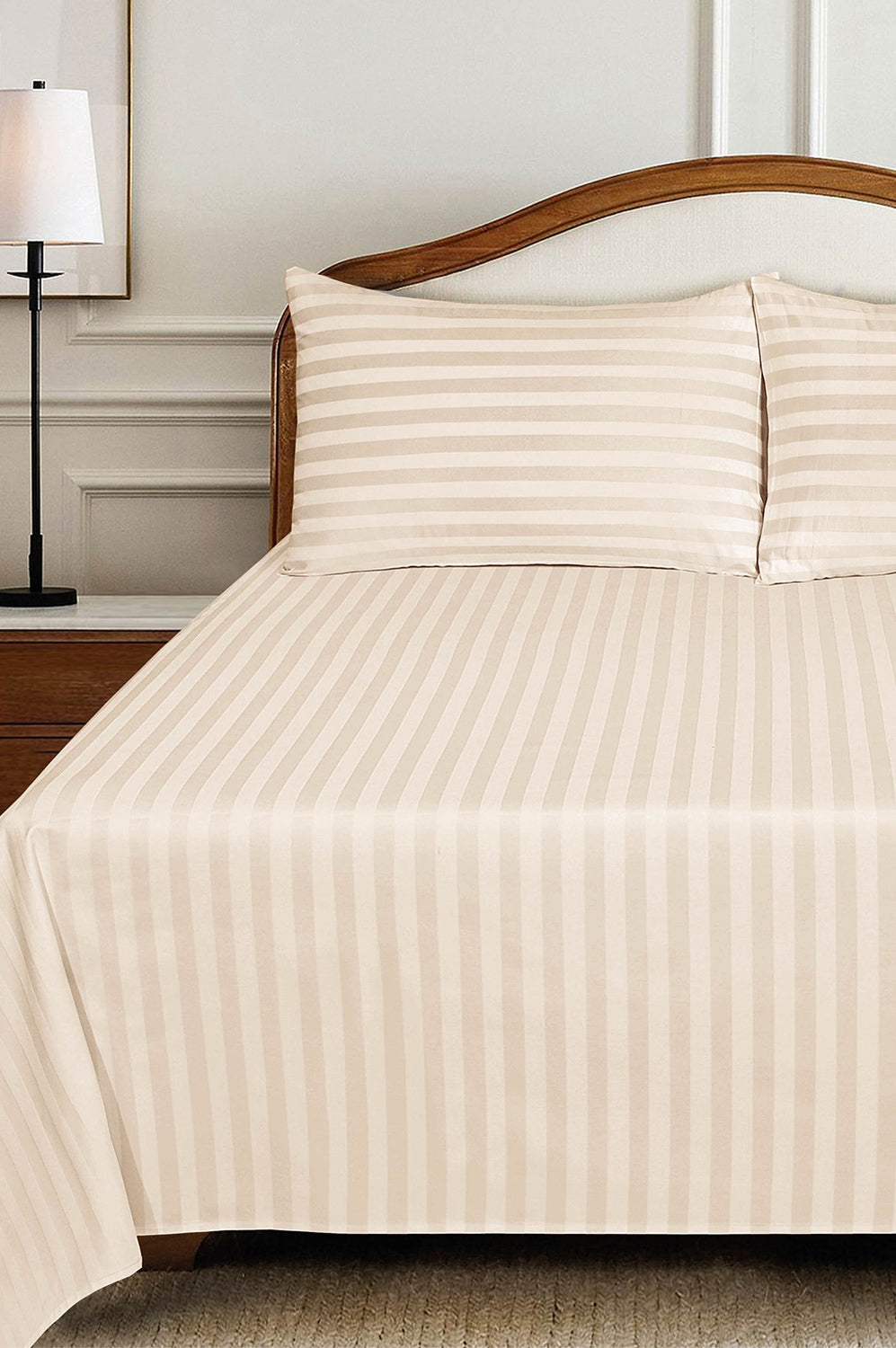 Cream Stripe Satin T-250 Bedsheet Set