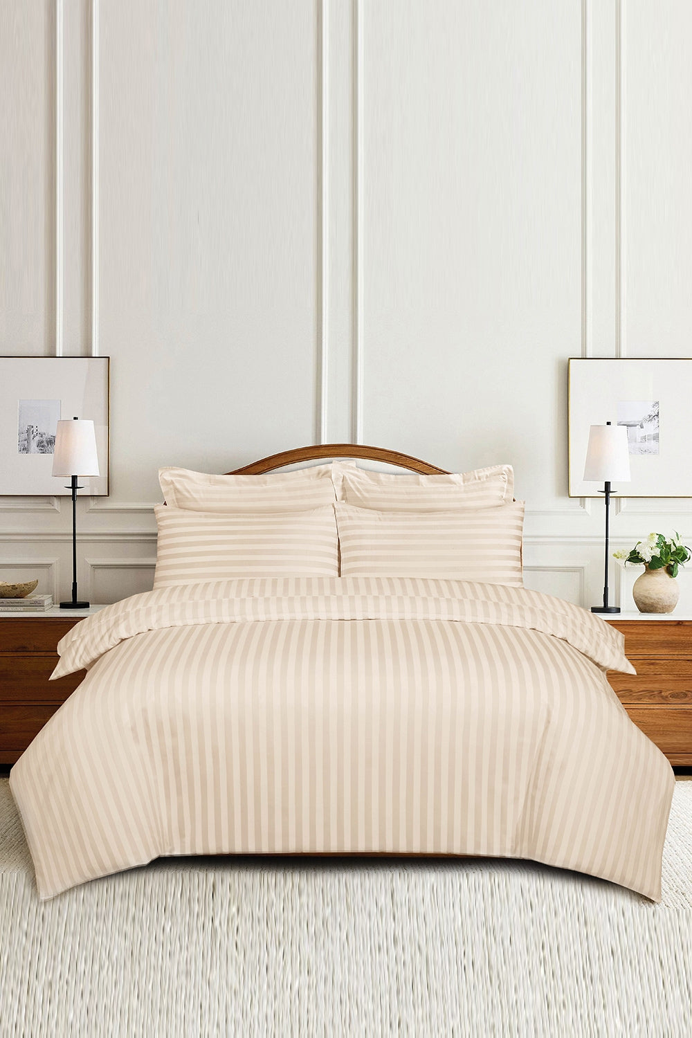 Cream Stripe Satin T-250 Quiltcover Set