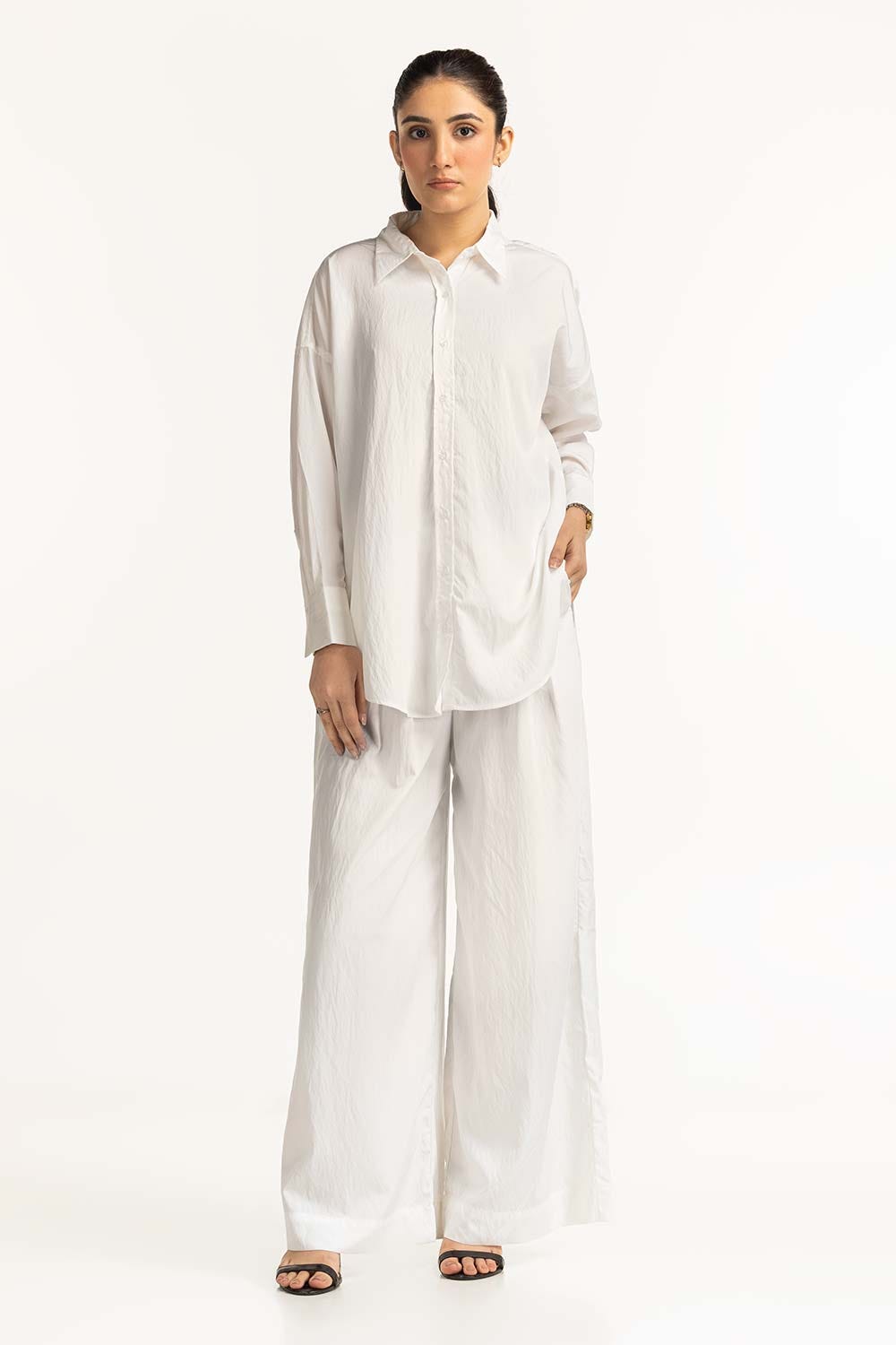 Creased Effect Wide Leg Trouser