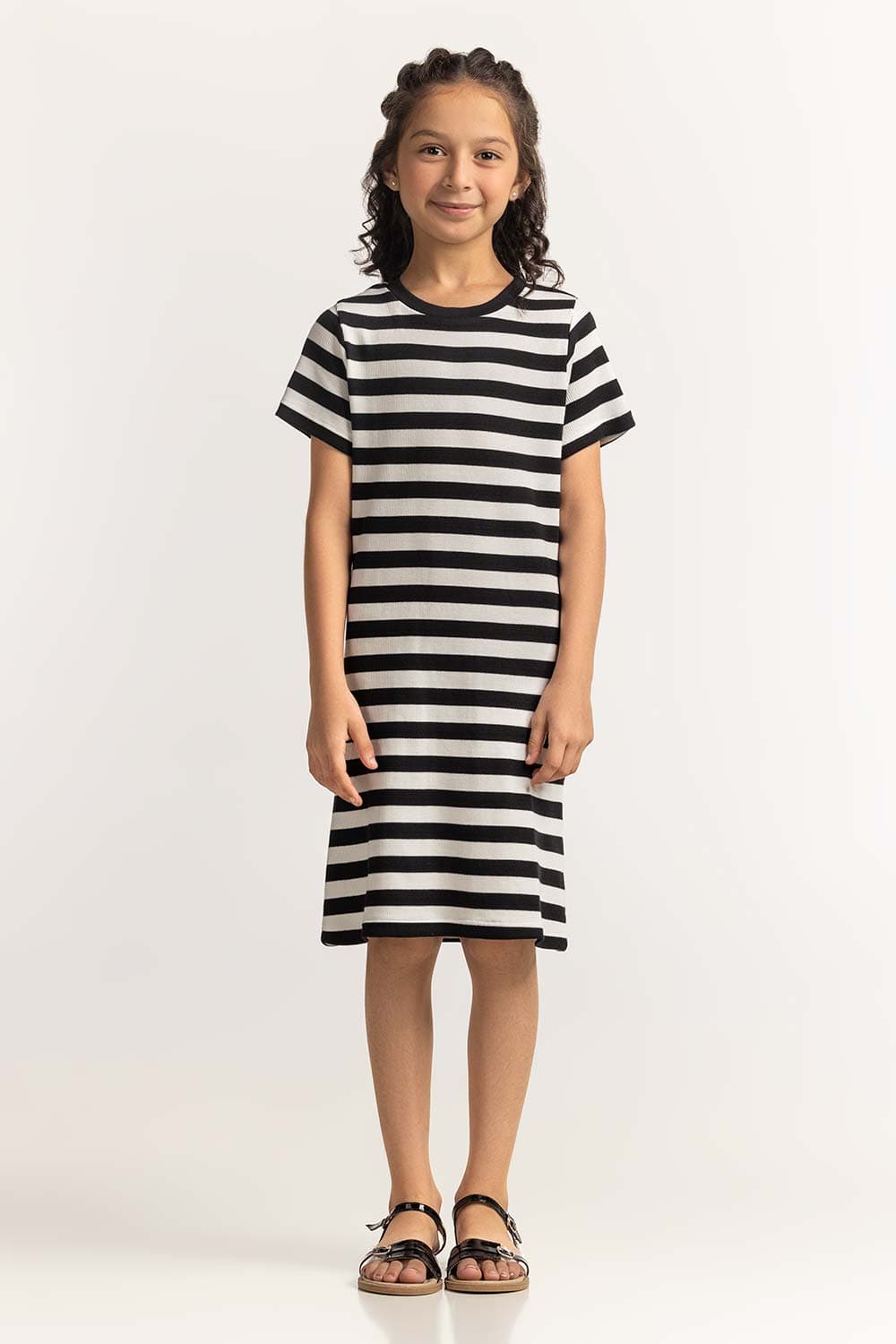 Crew Neck Yarn-Dyed Dress