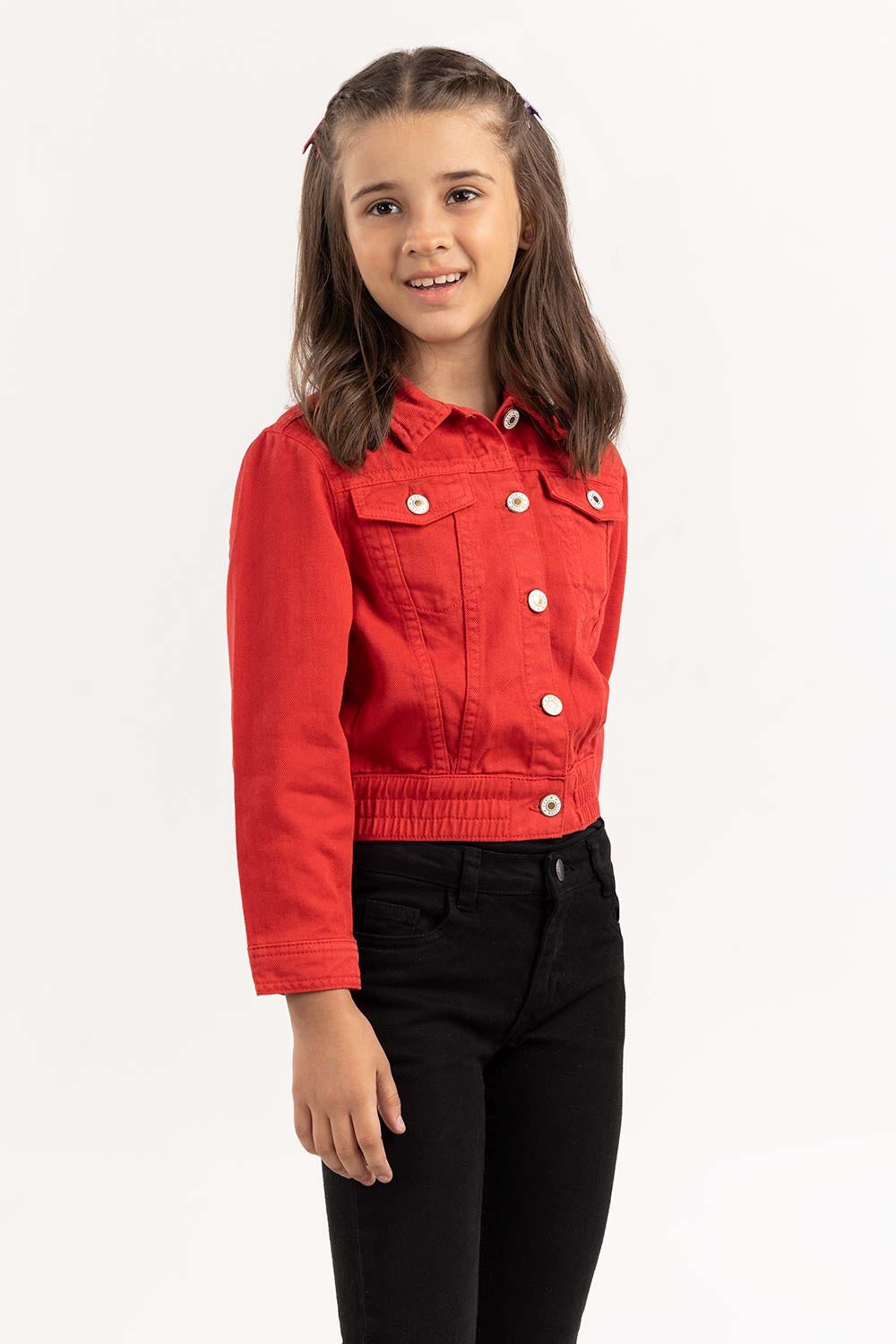 Junior Girl Cropped Non Denim Red Jacket