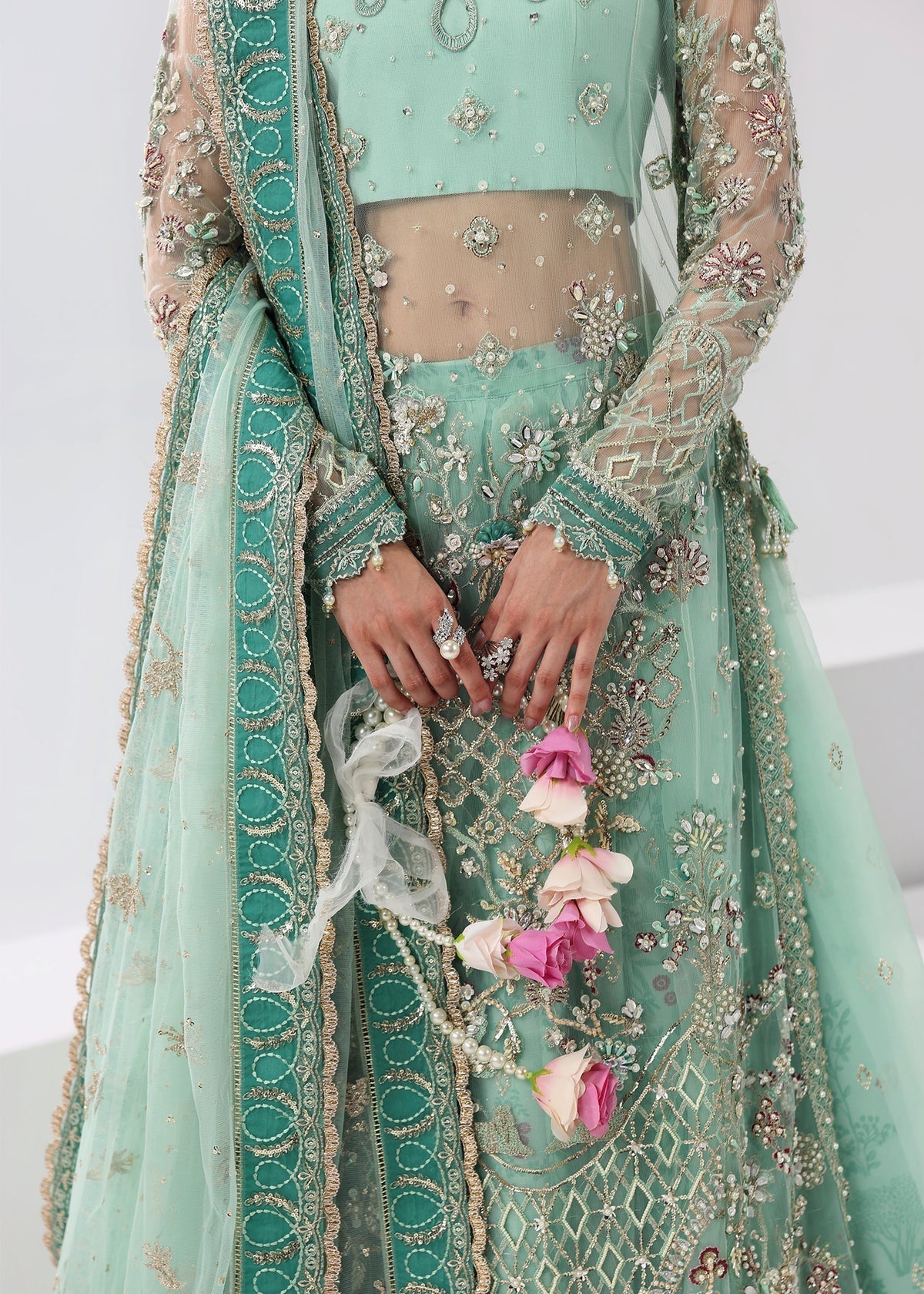 Crystal Bloom Style — Mairaz Aqua Green Three-Piece Suit