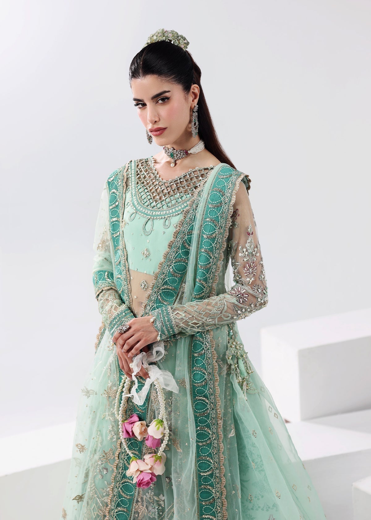 Crystal Bloom Style — Mairaz Aqua Green Three-Piece Suit