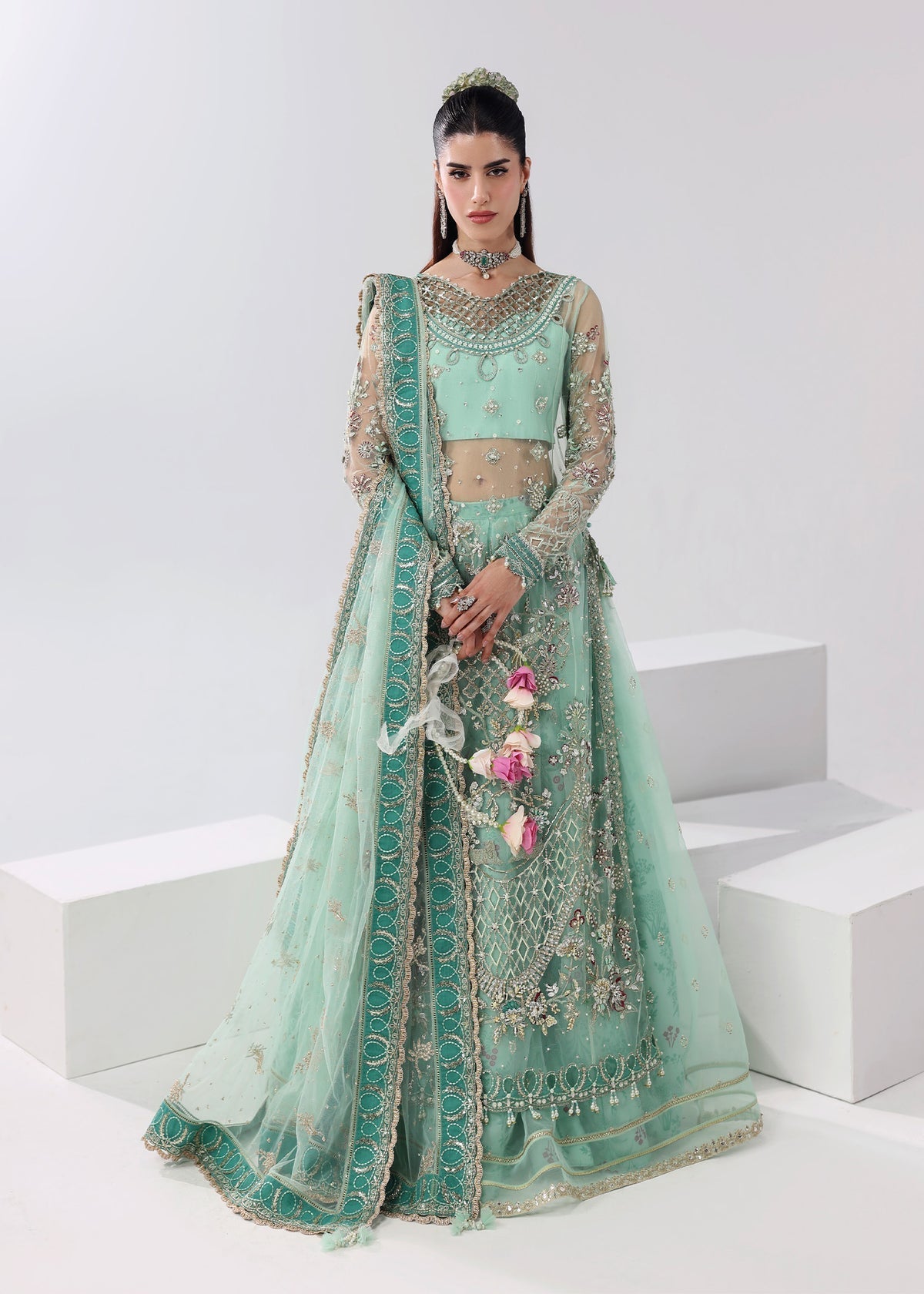 Crystal Bloom Style — Mairaz Aqua Green Three-Piece Suit