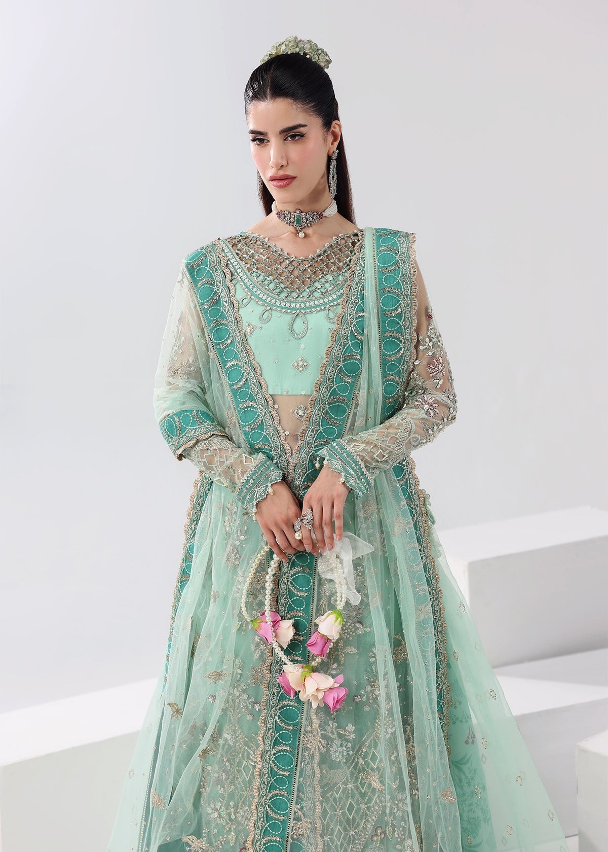 Crystal Bloom Style — Mairaz Aqua Green Three-Piece Suit
