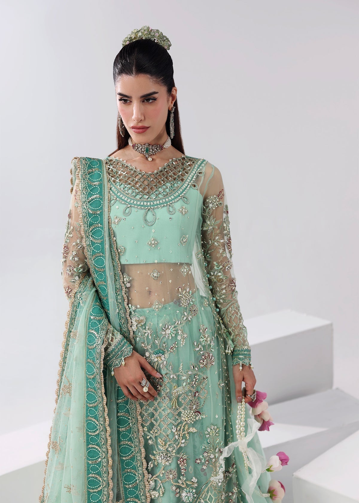 Crystal Bloom Style — Mairaz Aqua Green Three-Piece Suit