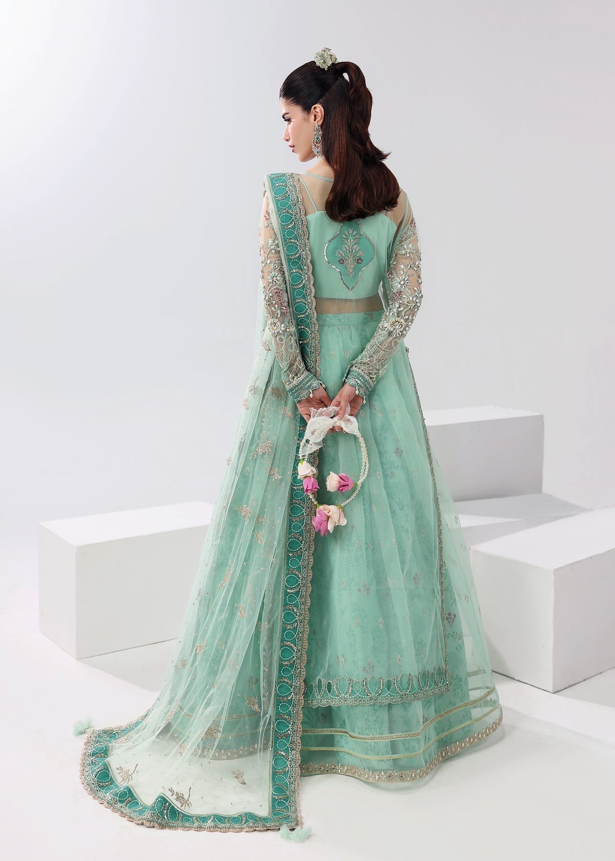 Crystal Bloom Style — Mairaz Aqua Green Three-Piece Suit