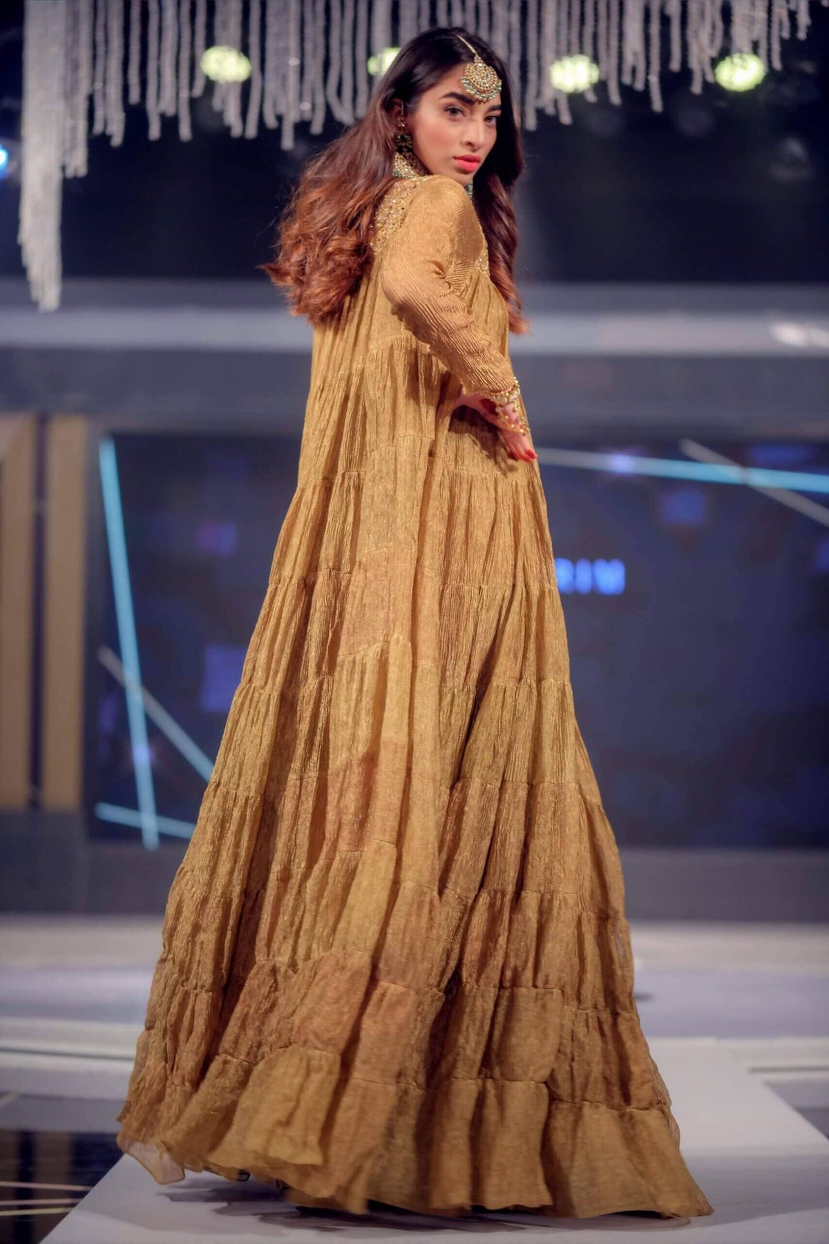 Crushed Tissue Gold Kaftan Dress with Cutwork
