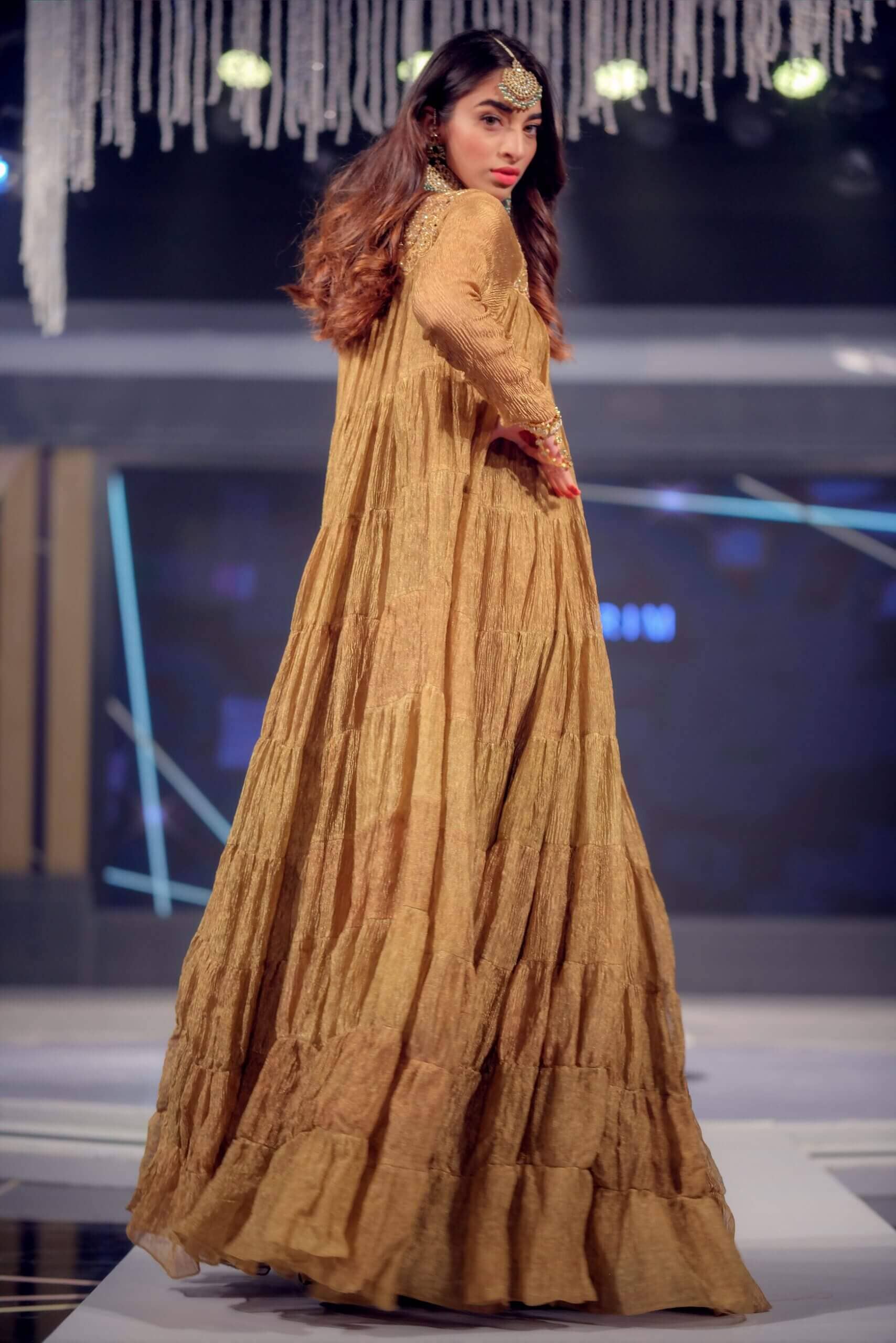 Crushed Tissue Gold Kaftan Dress with Cutwork