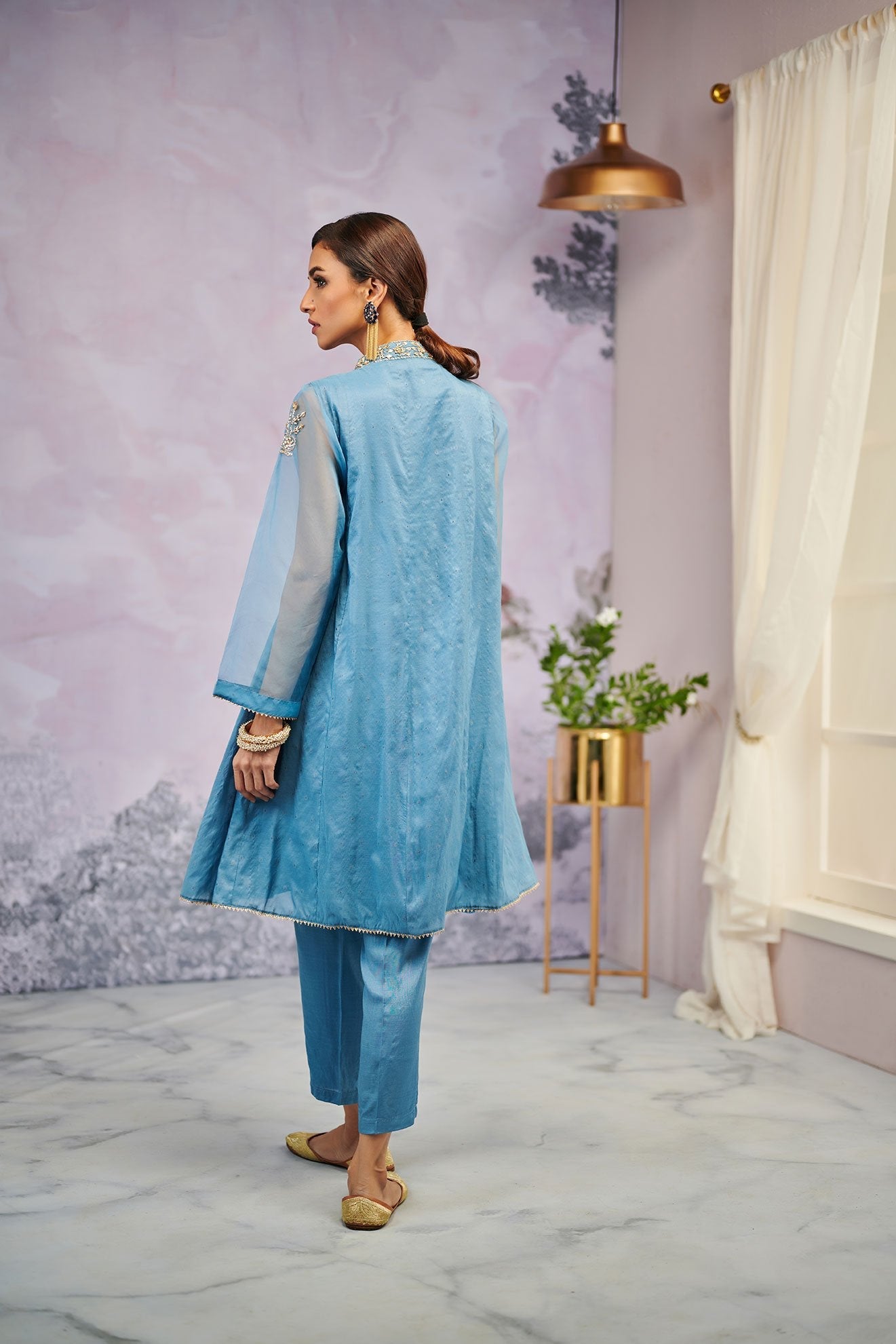 Da-1471 Blue Embroidered Kurta With Troser