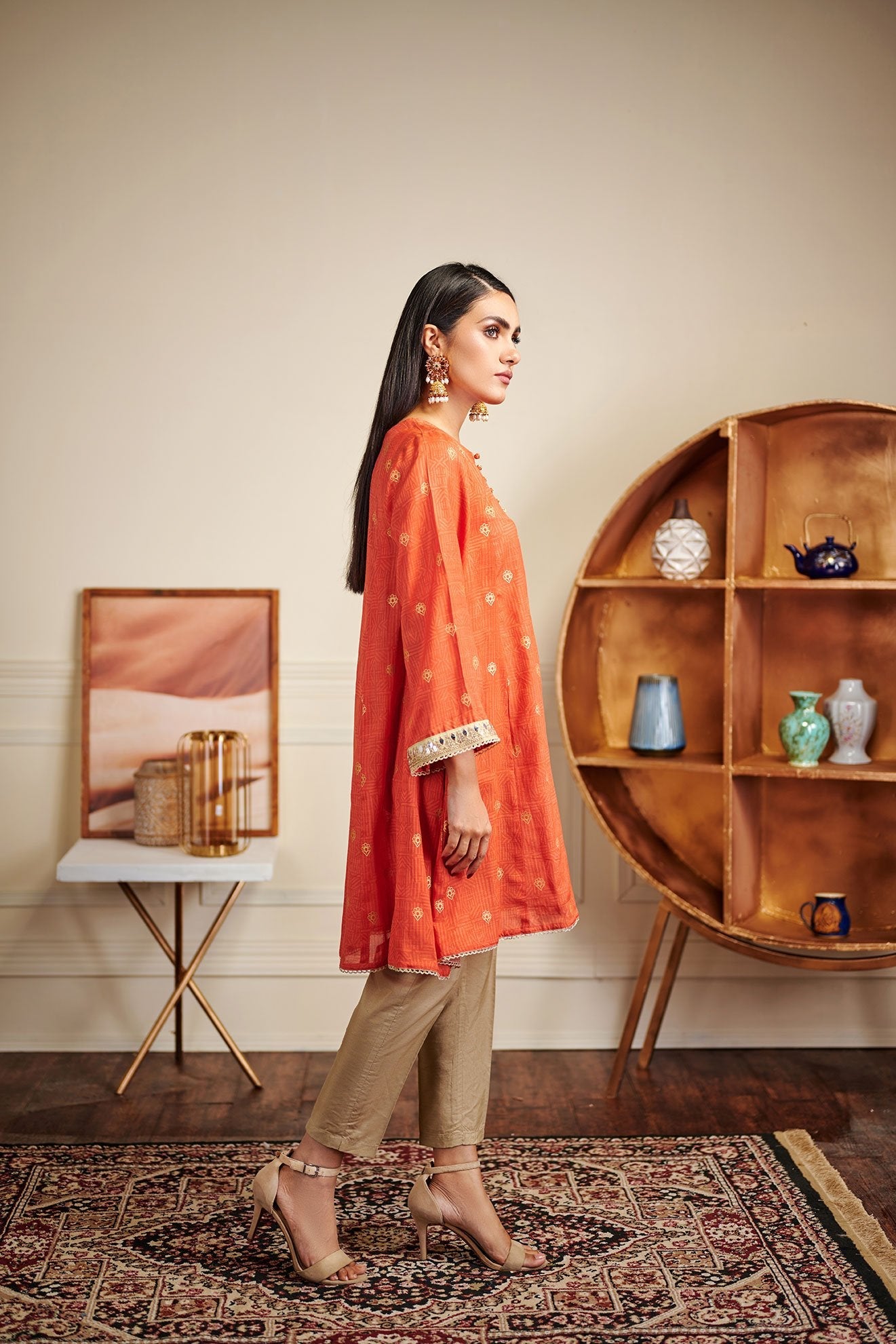 Da-1491 Orange Embroidered Kurta