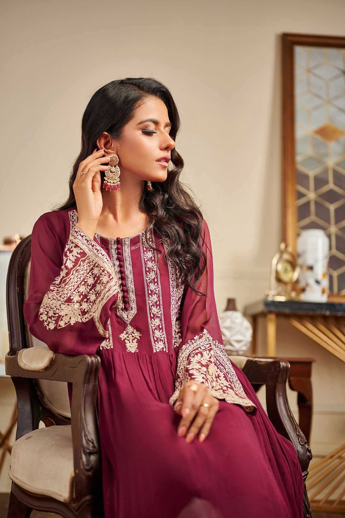 Da-1507 Purple Embroidered Kurta