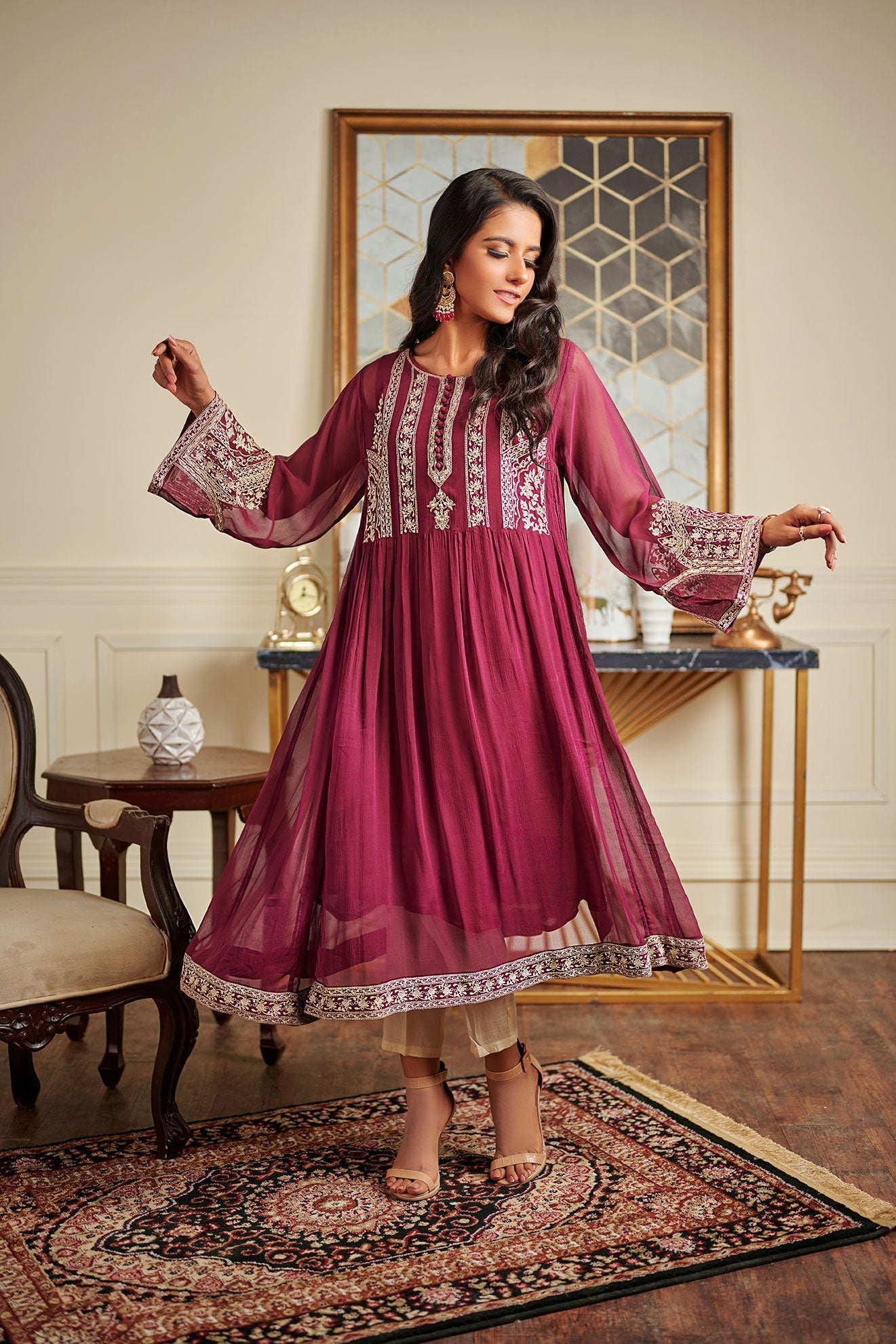 Da-1507 Purple Embroidered Kurta