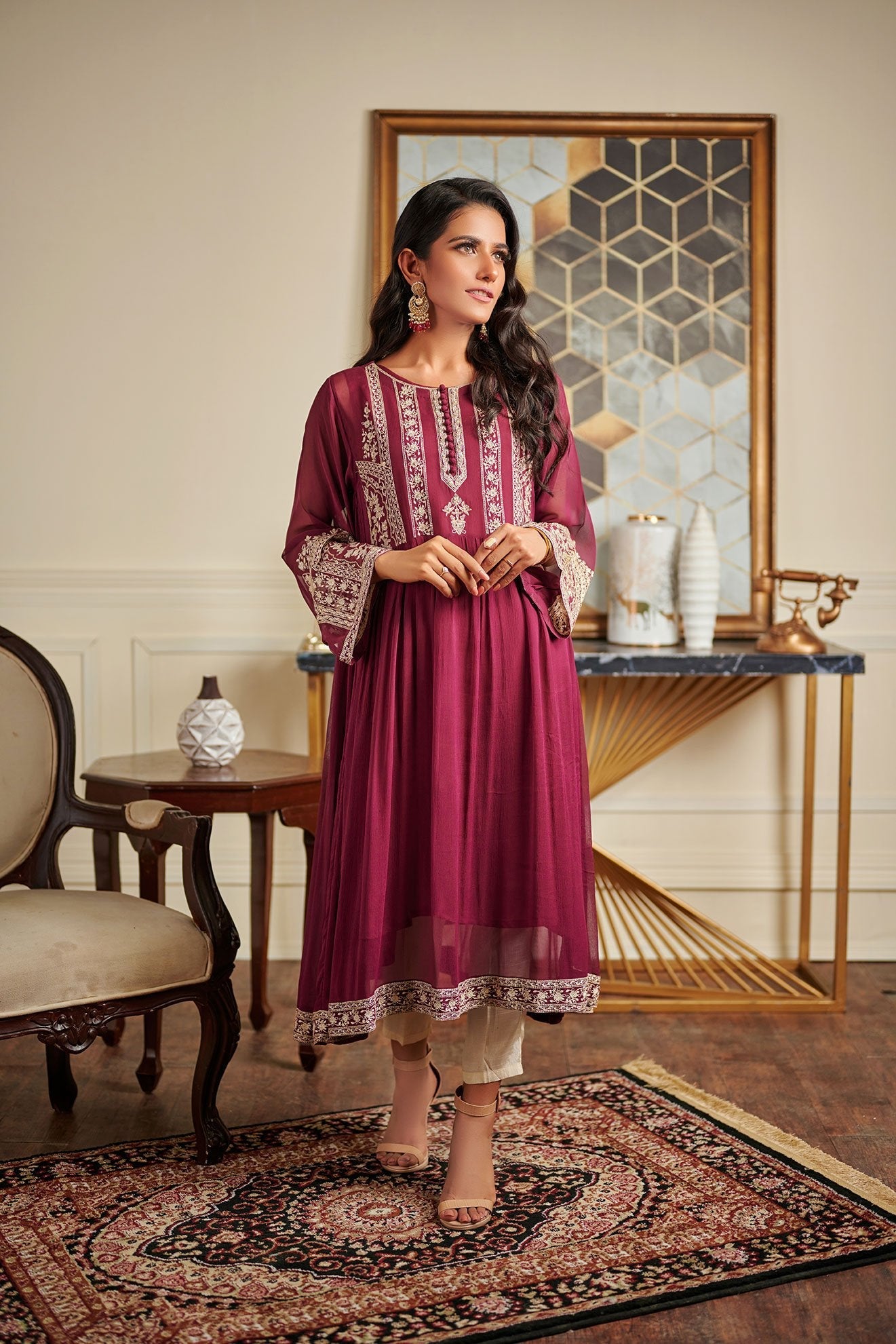 Da-1507 Purple Embroidered Kurta