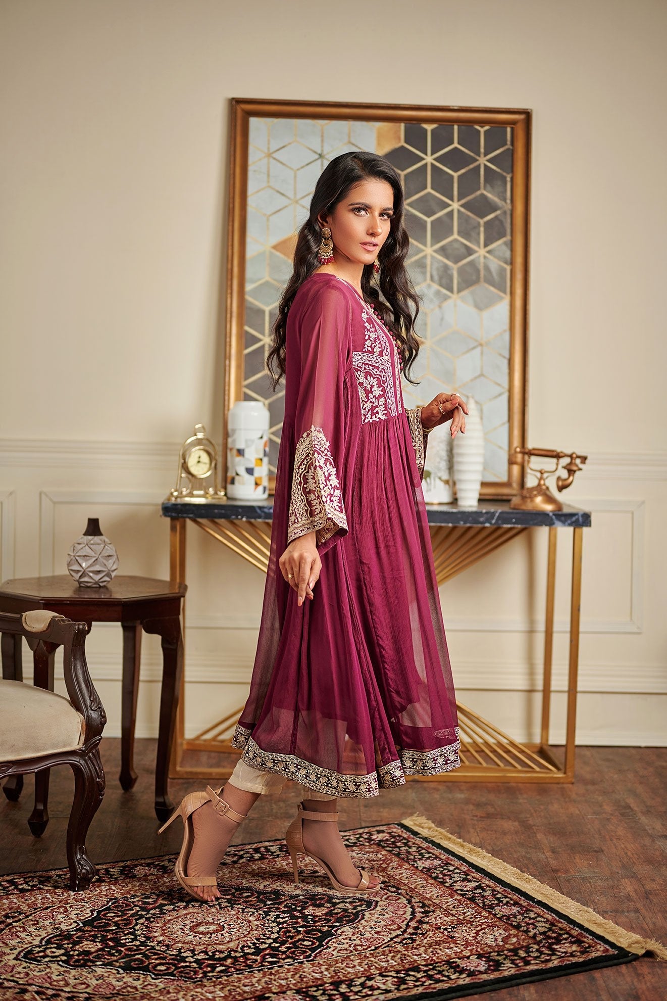 Da-1507 Purple Embroidered Kurta