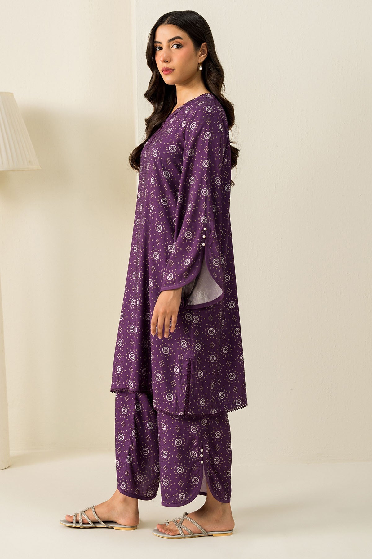 Deep Mauve-2Pc Linen Printed Suit