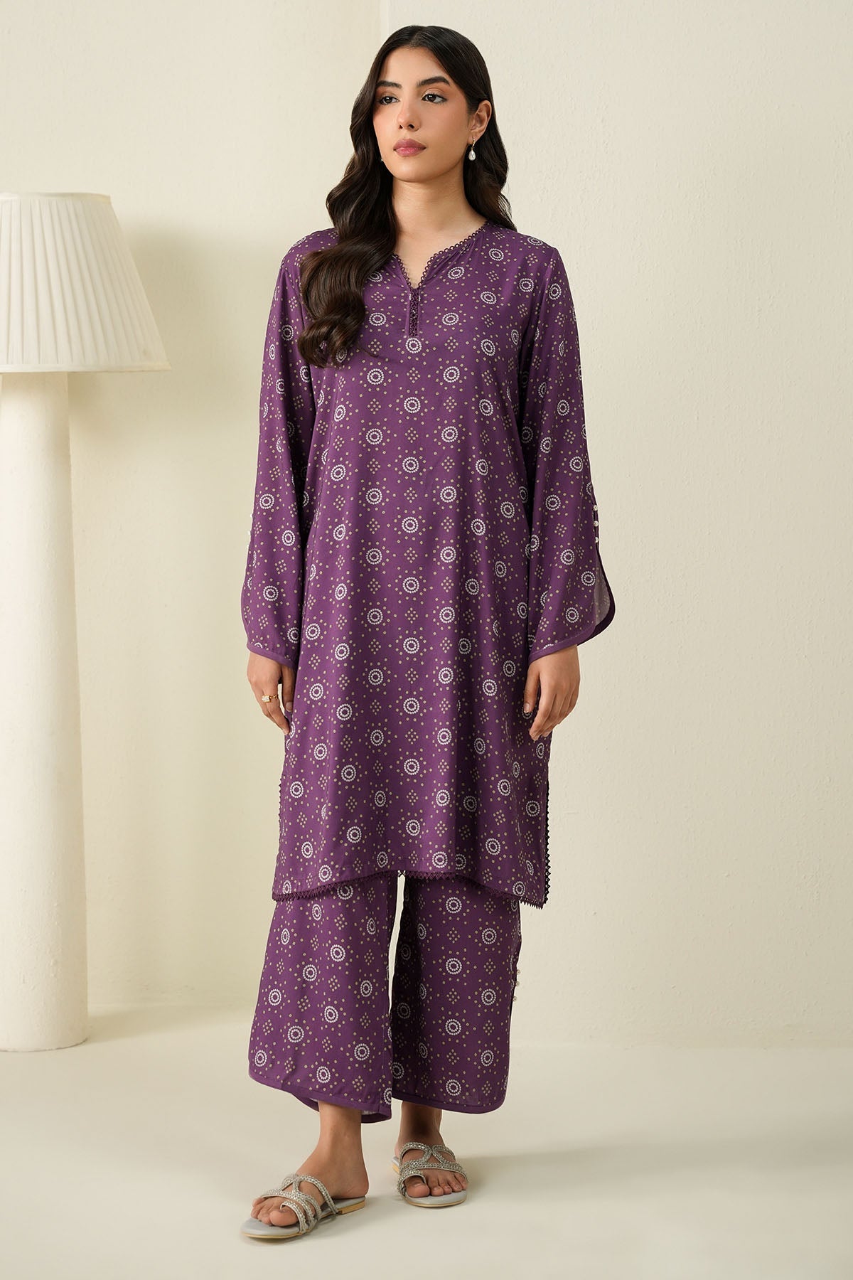 Deep Mauve-2Pc Linen Printed Suit
