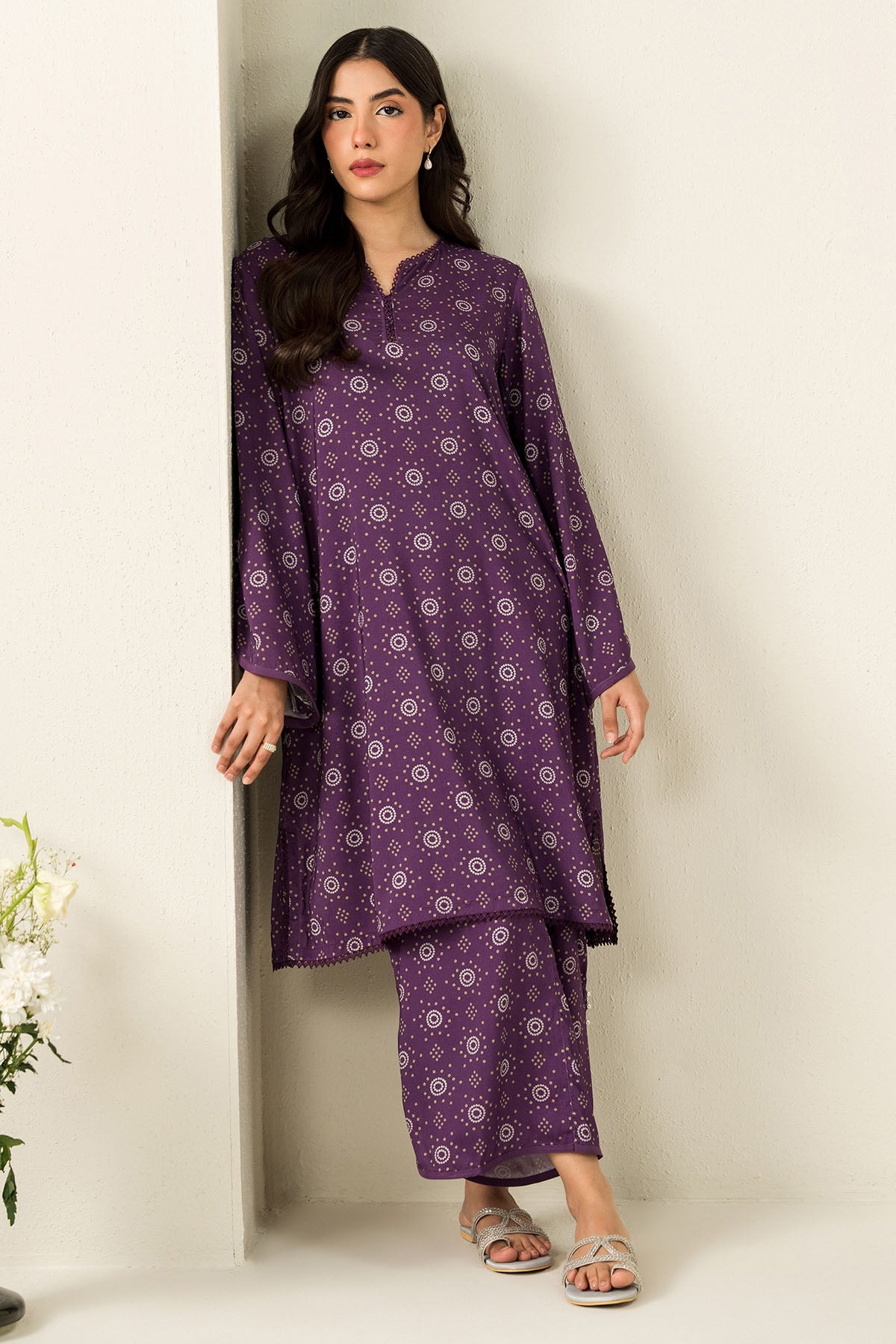 Deep Mauve-2Pc Linen Printed Suit