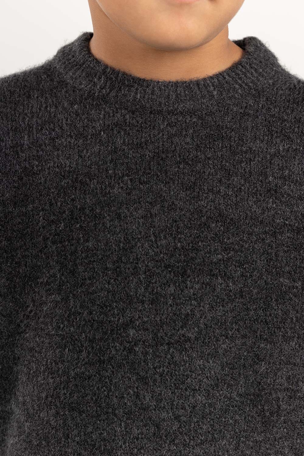 Junior Boy Dark Grey Knit Sweater With A Round Neck