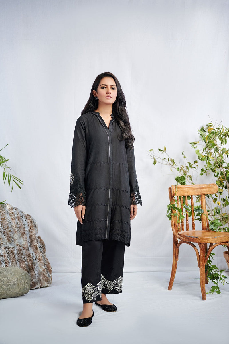 SS26DA-2912 L-GREEN -SILK TUNIC- 2PCS HAND EMBELLISHED SHIRT WITH TROUSER