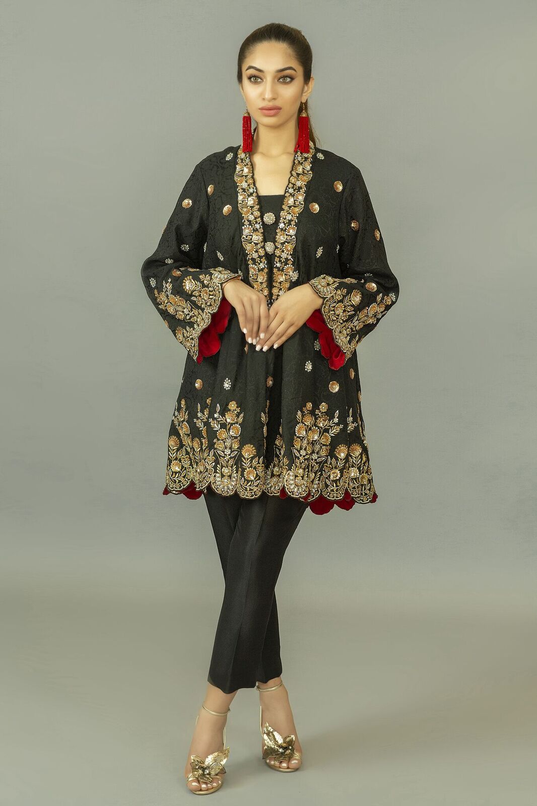 Jamawar Embellished Bias Cut Tunic with Trouser