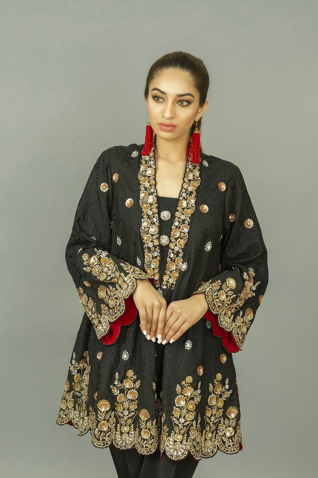 Jamawar Embellished Bias Cut Tunic with Trouser