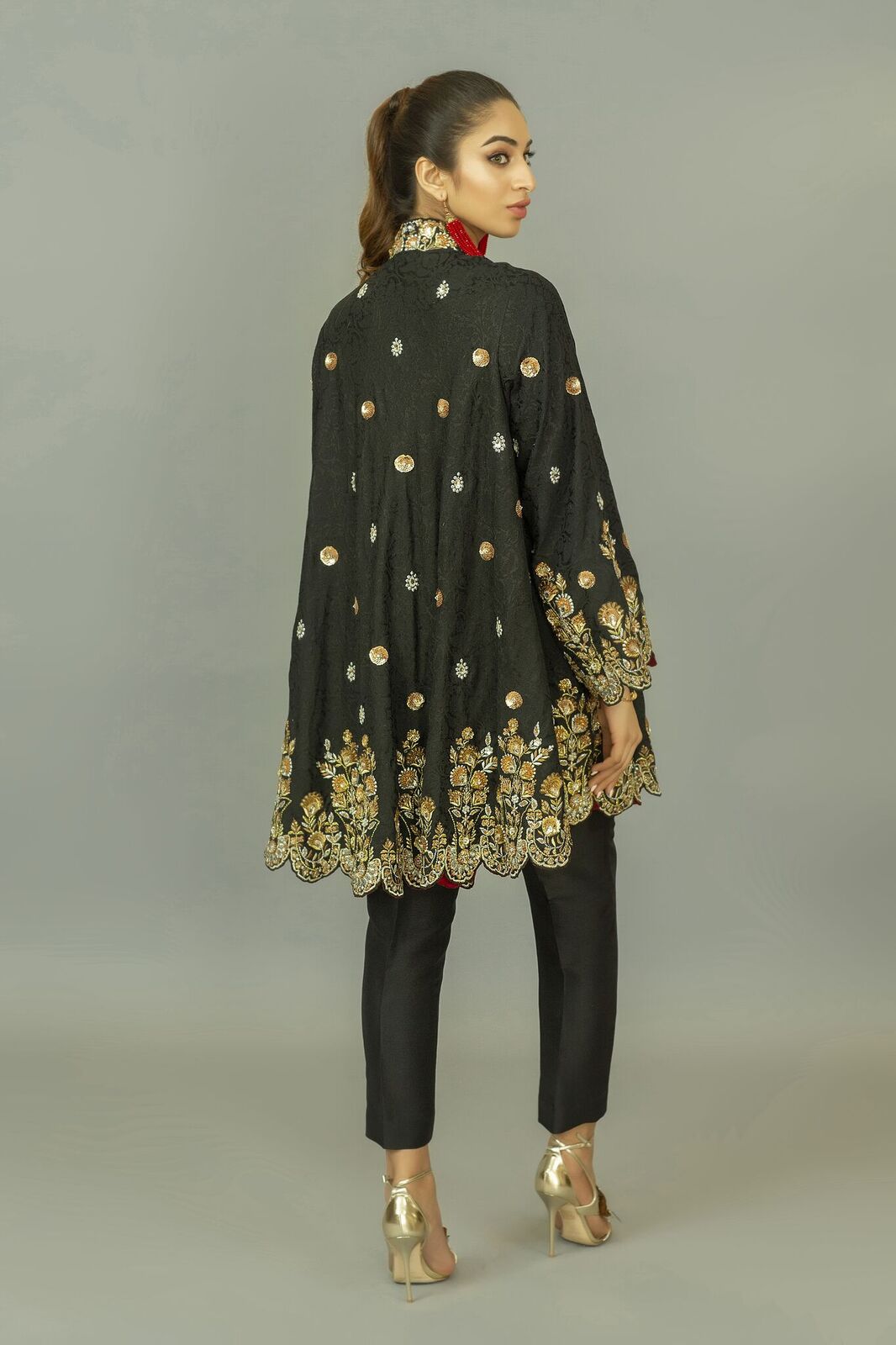 Jamawar Embellished Bias Cut Tunic with Trouser