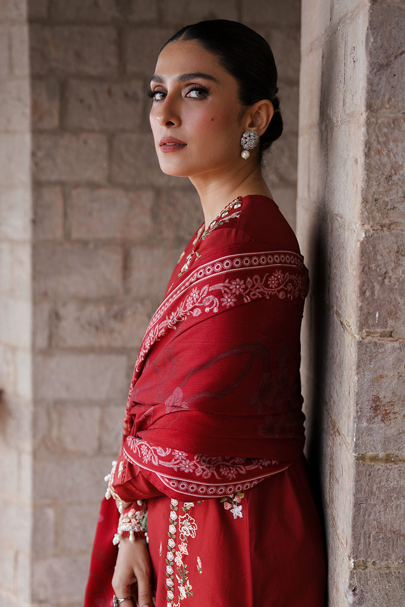 RUBY WHISPER-3PC SATIN EMBROIDERED SUIT UNSTITCH / RED / SATIN (RTS)-CROSS STITCHED