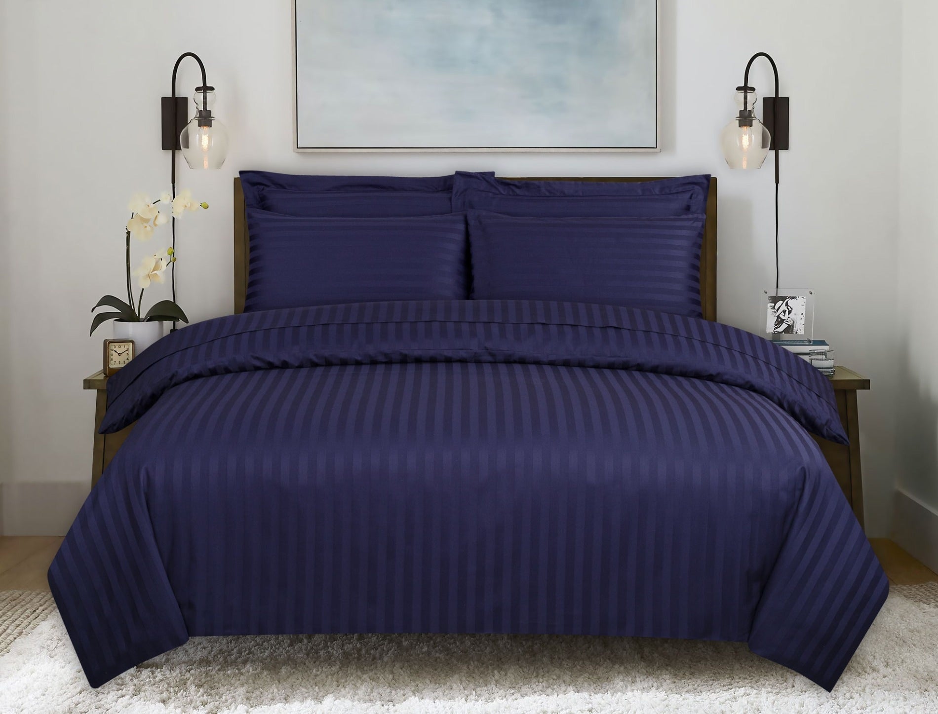 Deep Ocean Stripe Satin T-250 Quilt Cover set